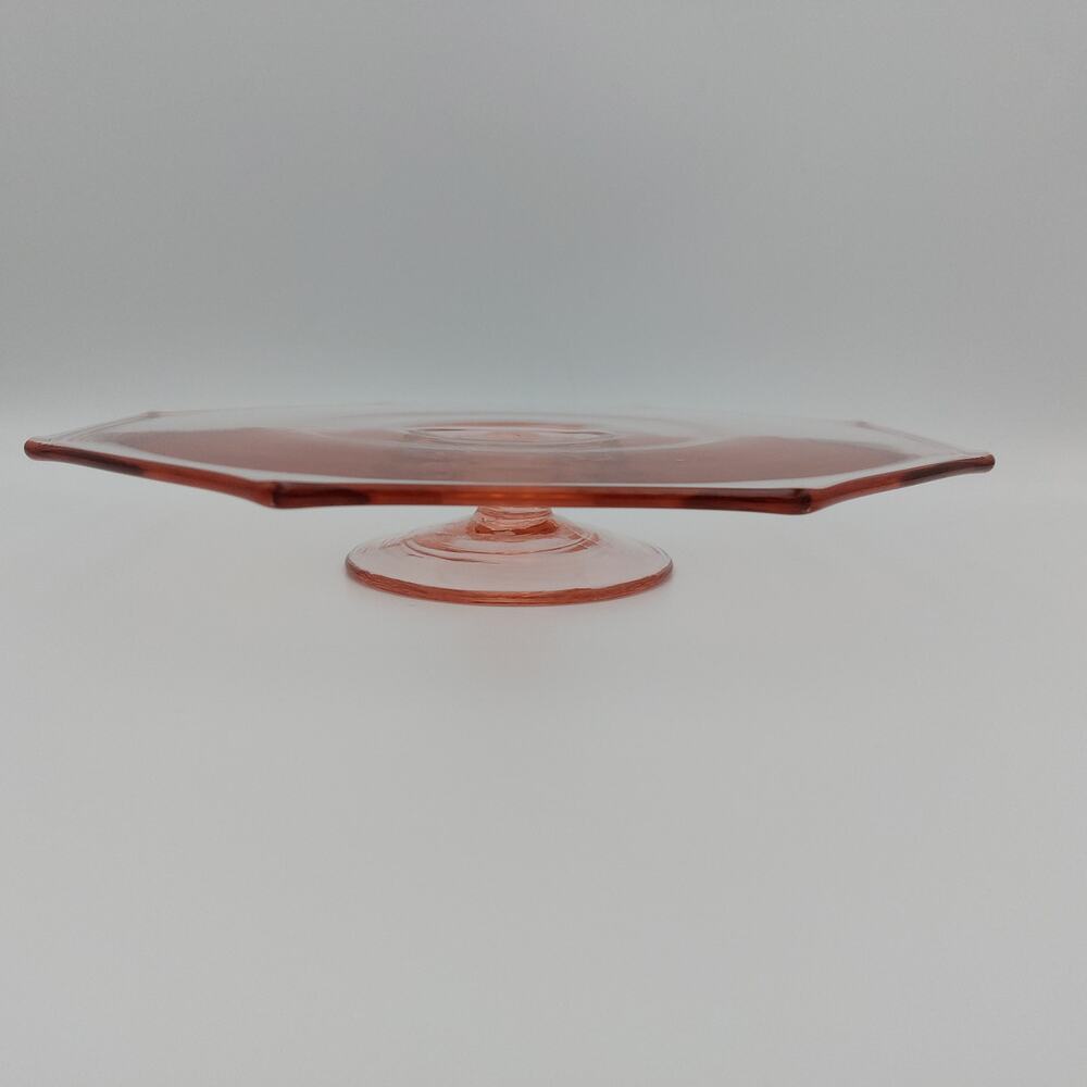 Vintage Pink Depression Glass Octagonal Cake Plate 9.5" Serving Platter No Rim